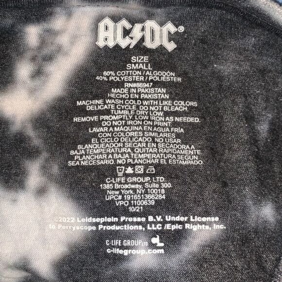 AC/DC Tie-Dye Graphic Band Tee Shirt Black & White Cotton Blend Small - Picture 2 of 6